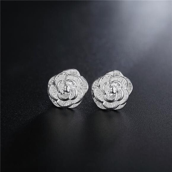Silver Flower Earring 925 Sterling Fine Stud for Women Luxury Fashion - Picture 1 of 5